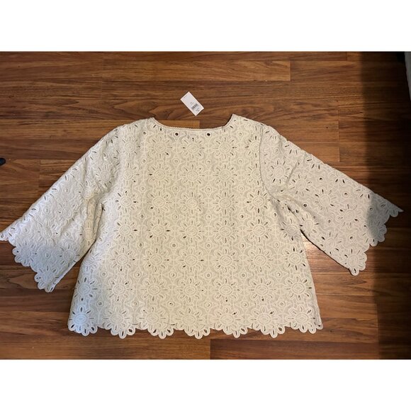 J Jill Womens Full Crochet Lace Tunic Top 3X Ivory 3/4 Sleeve Boho Cotton NWT - Picture 2 of 13
